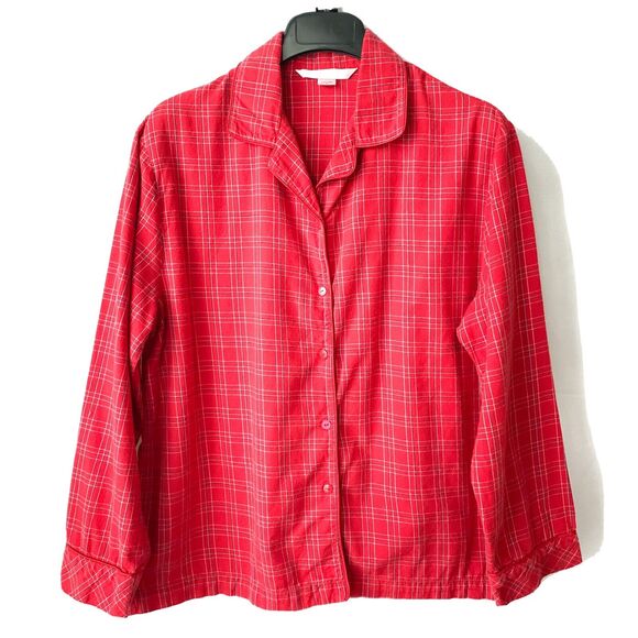 Victoria’s Secret Pajama Top Sz Small Red Plaid Long-Sleeves 100% Cotton Buttons - Picture 1 of 10